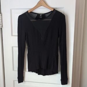 Zac Posen for Target Black Long-Sleeve V-Neck Top with Sheer Inset